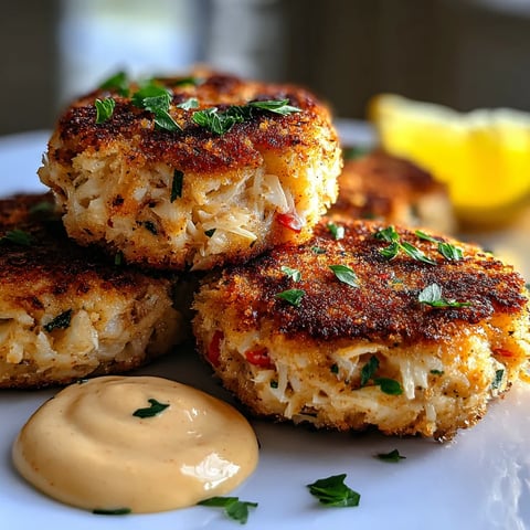 A plate of crab cakes with a lemon wedge.