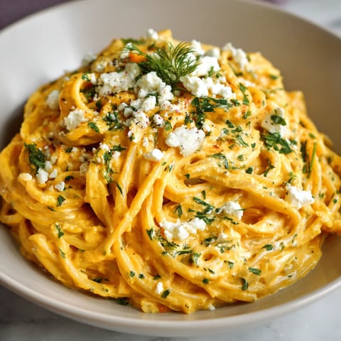 A bowl of pasta with cheese and herbs.