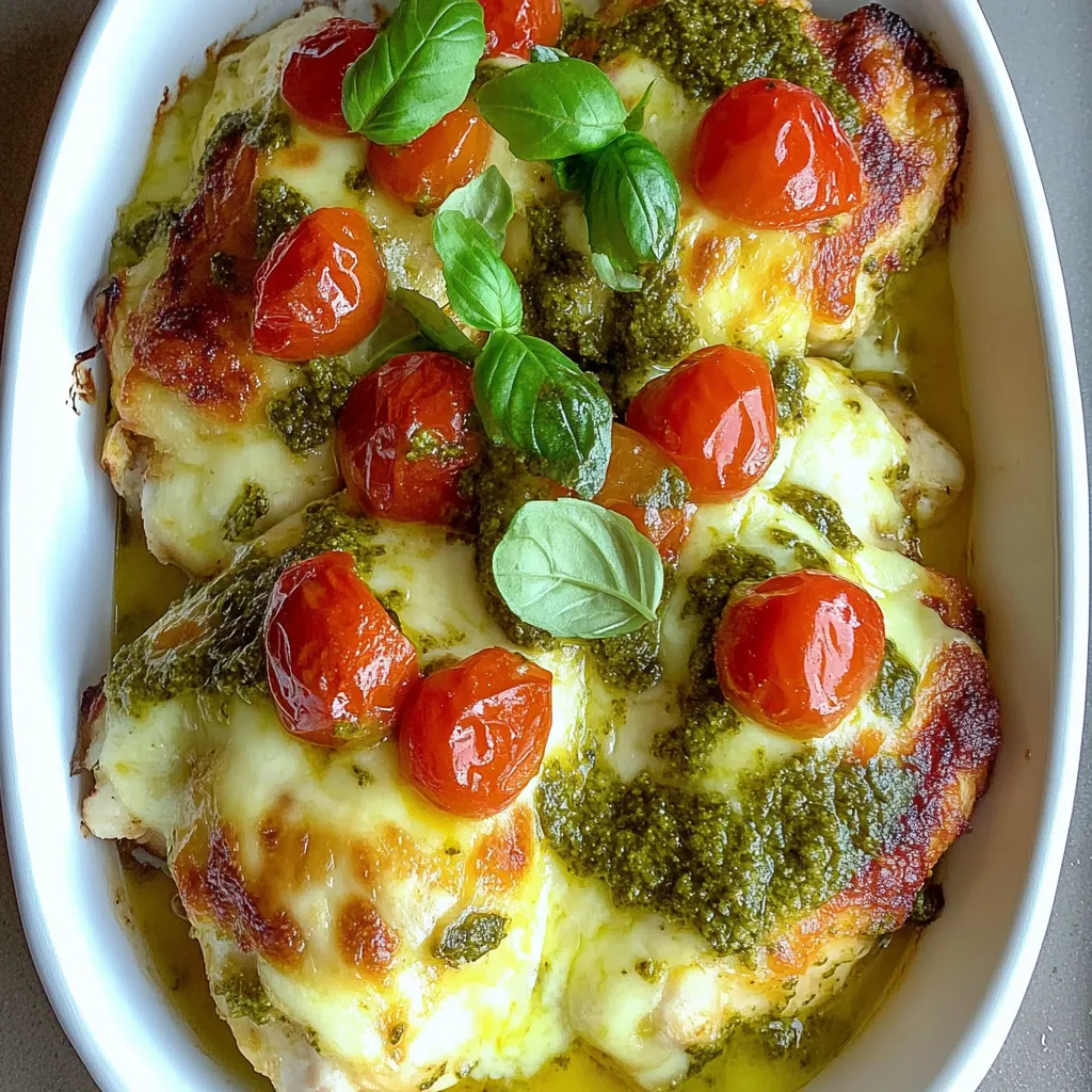 A dish of chicken with tomatoes and basil.