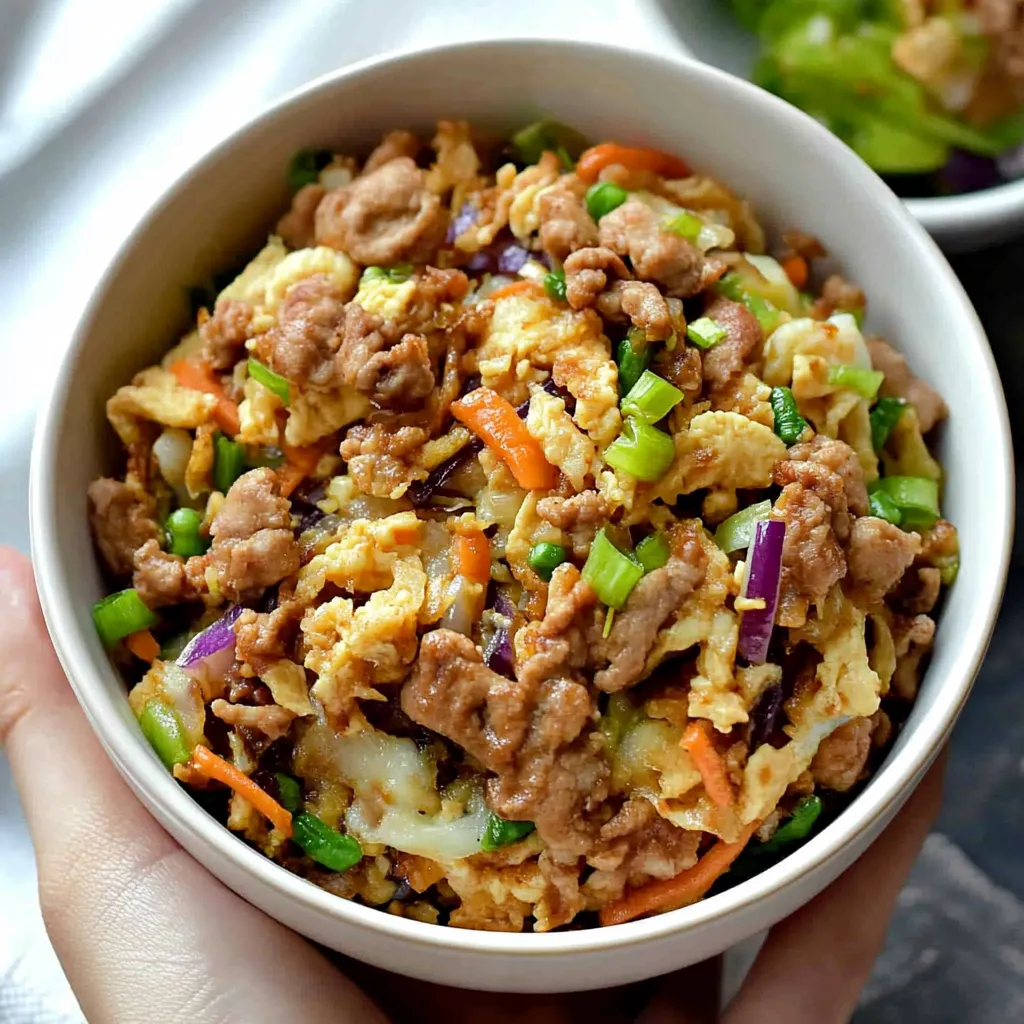 A bowl of food with meat and vegetables.
