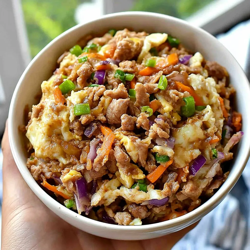 A bowl of food with meat and vegetables.