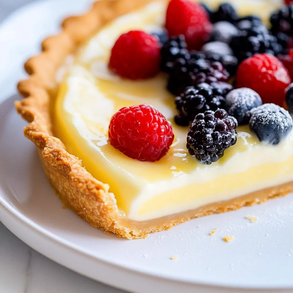 A slice of pie with berries on top.