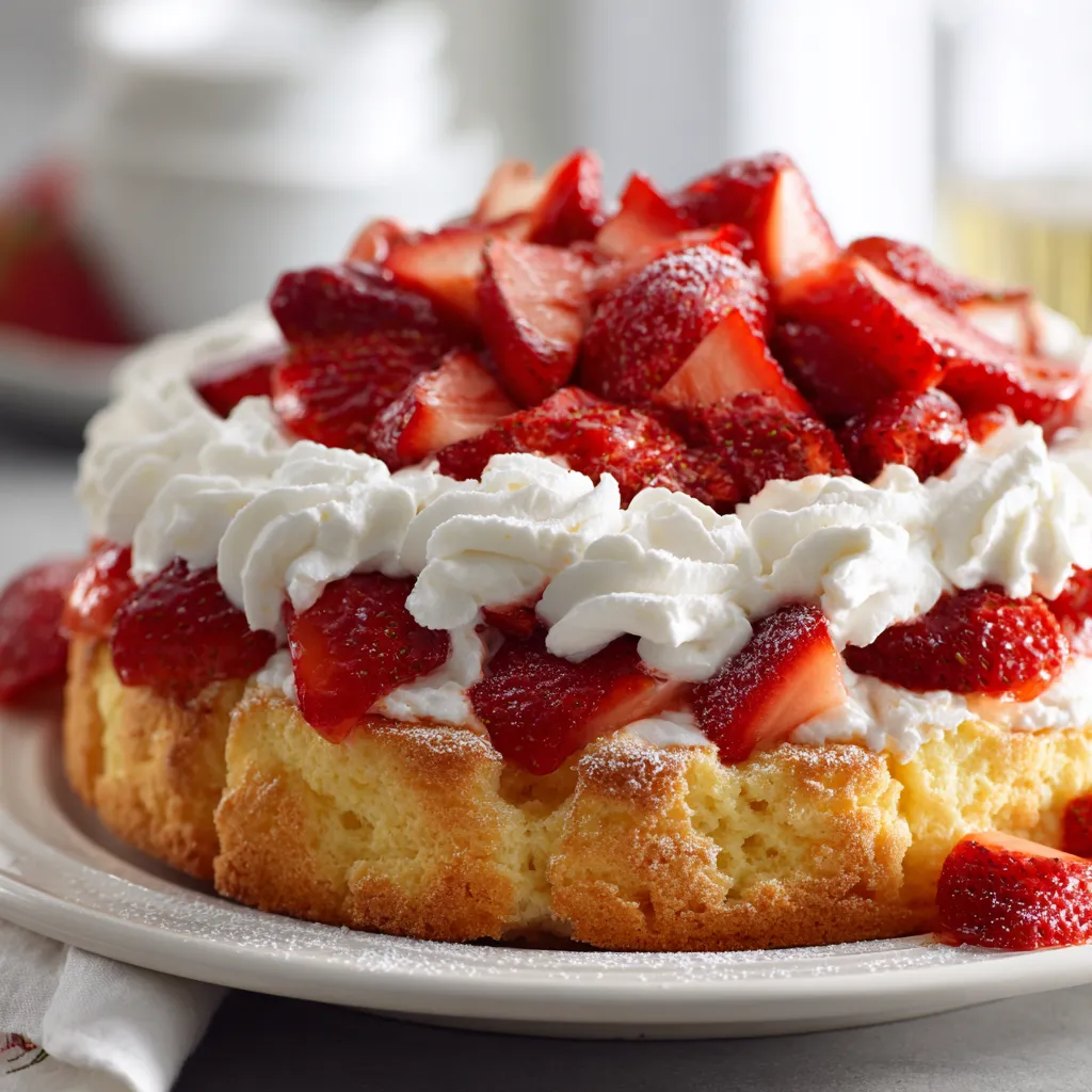 A cake with strawberries on top.