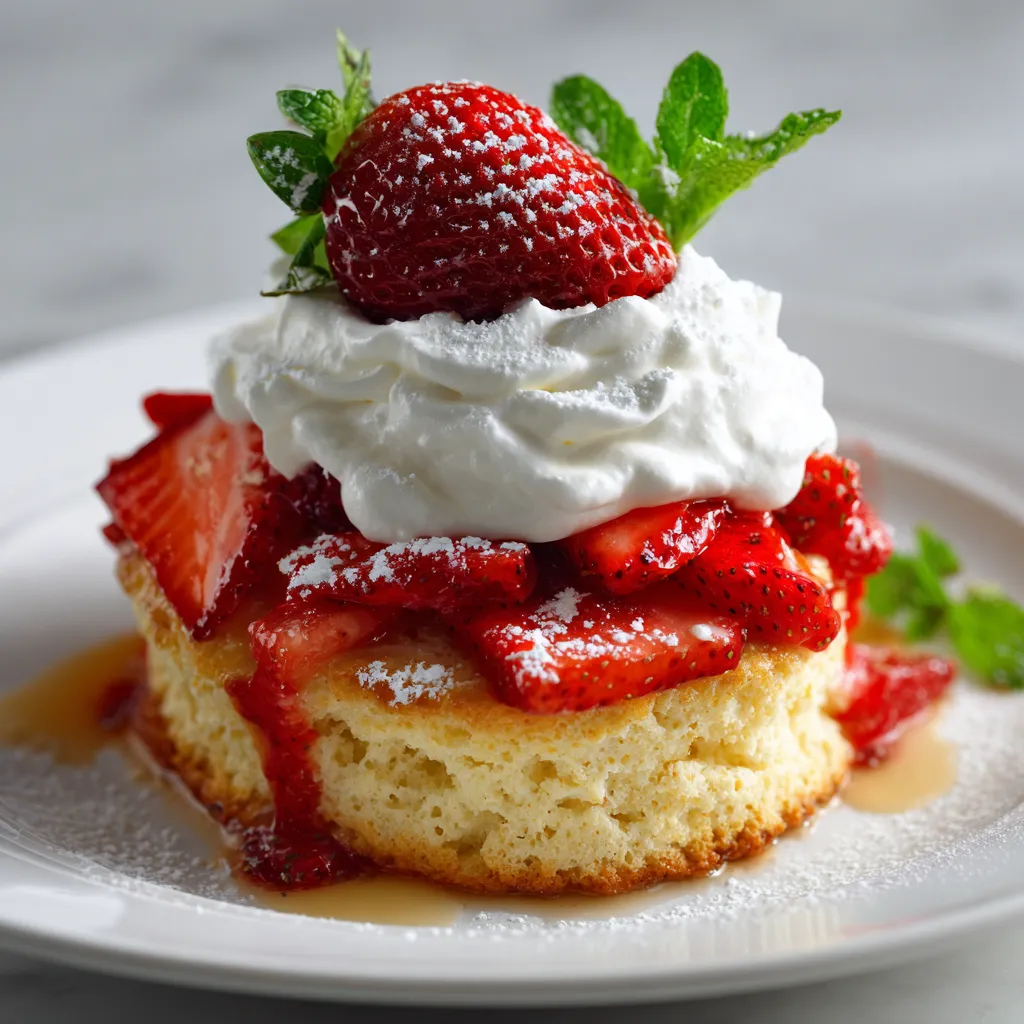 A plate of strawberry shortcake with whipped cream.