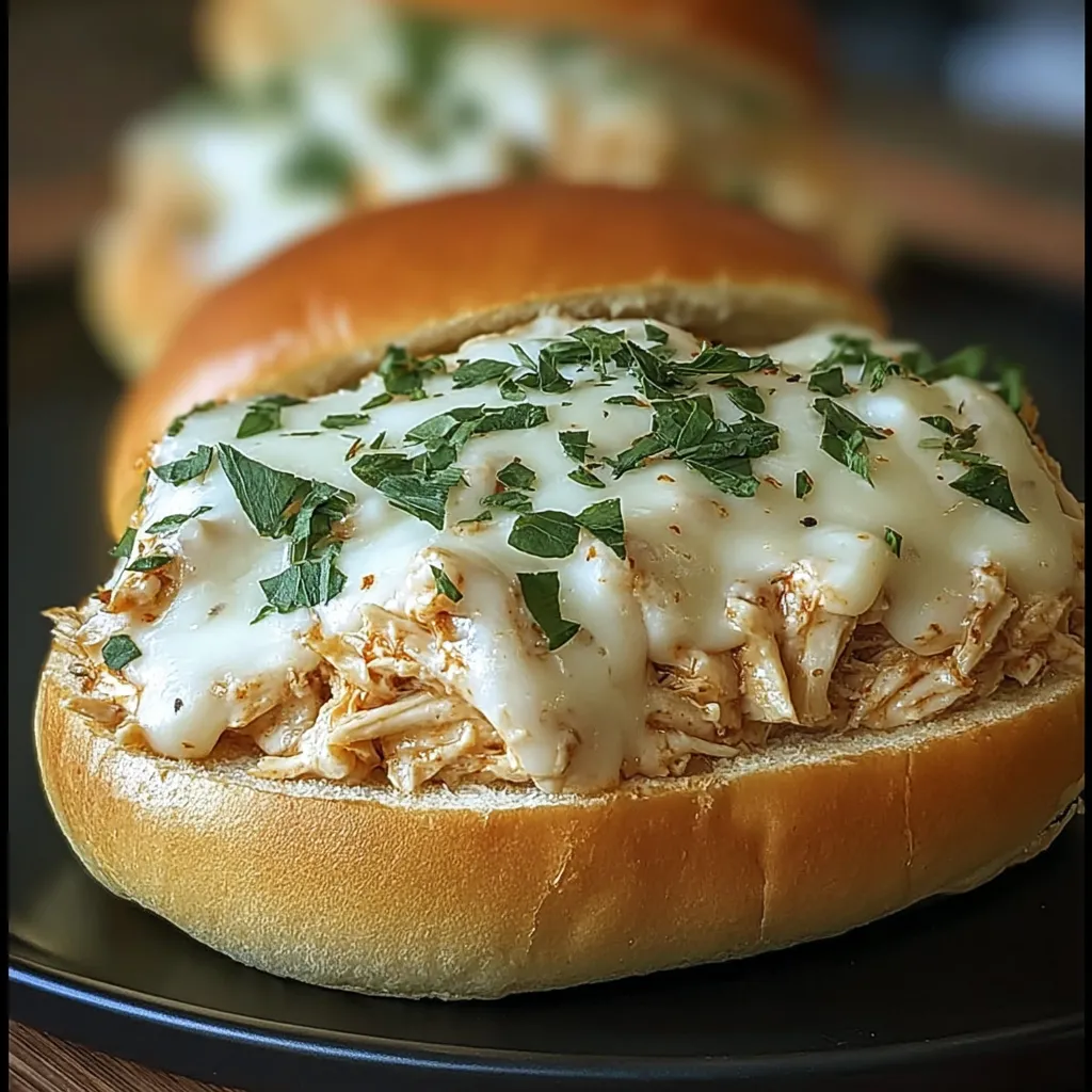 A sandwich with meat and cheese on a plate.