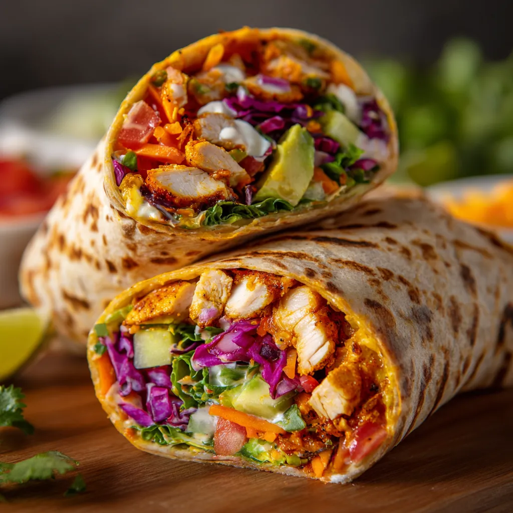 A burrito with meat and vegetables.