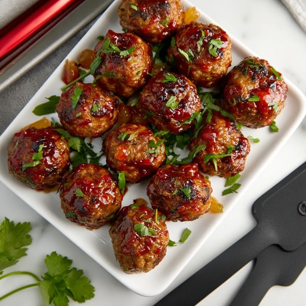 A plate of meatballs with sauce.