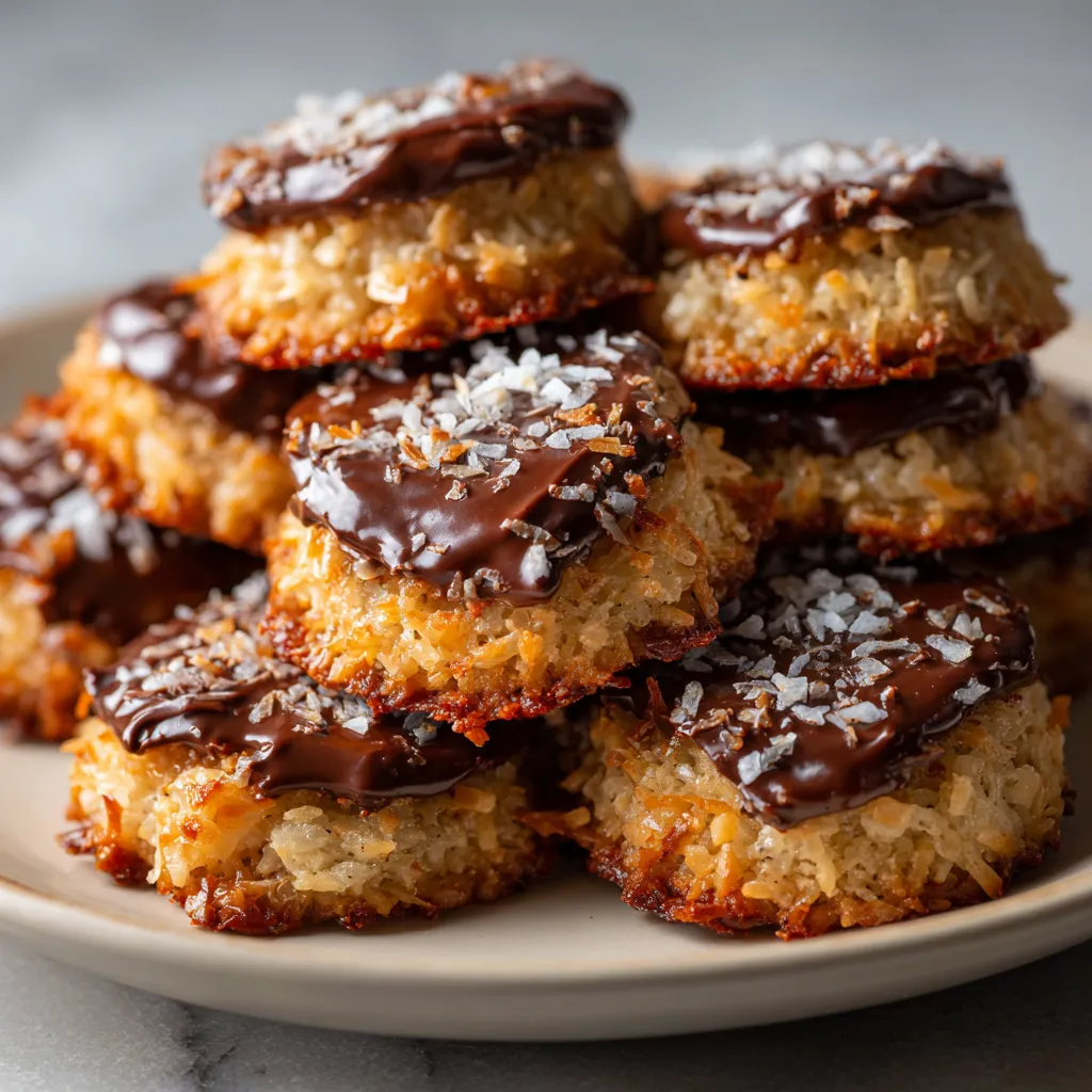 A plate of chocolate covered cookies.
