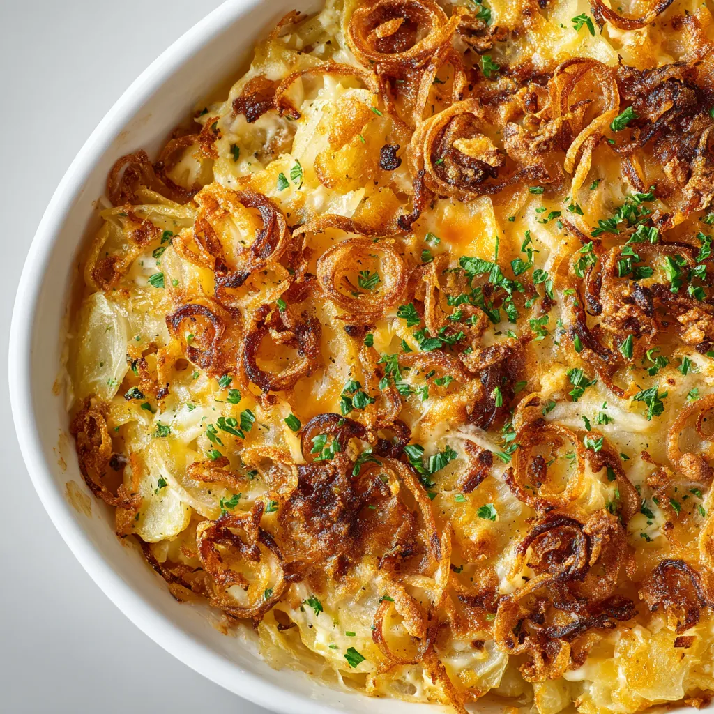 A white bowl filled with a delicious casserole.