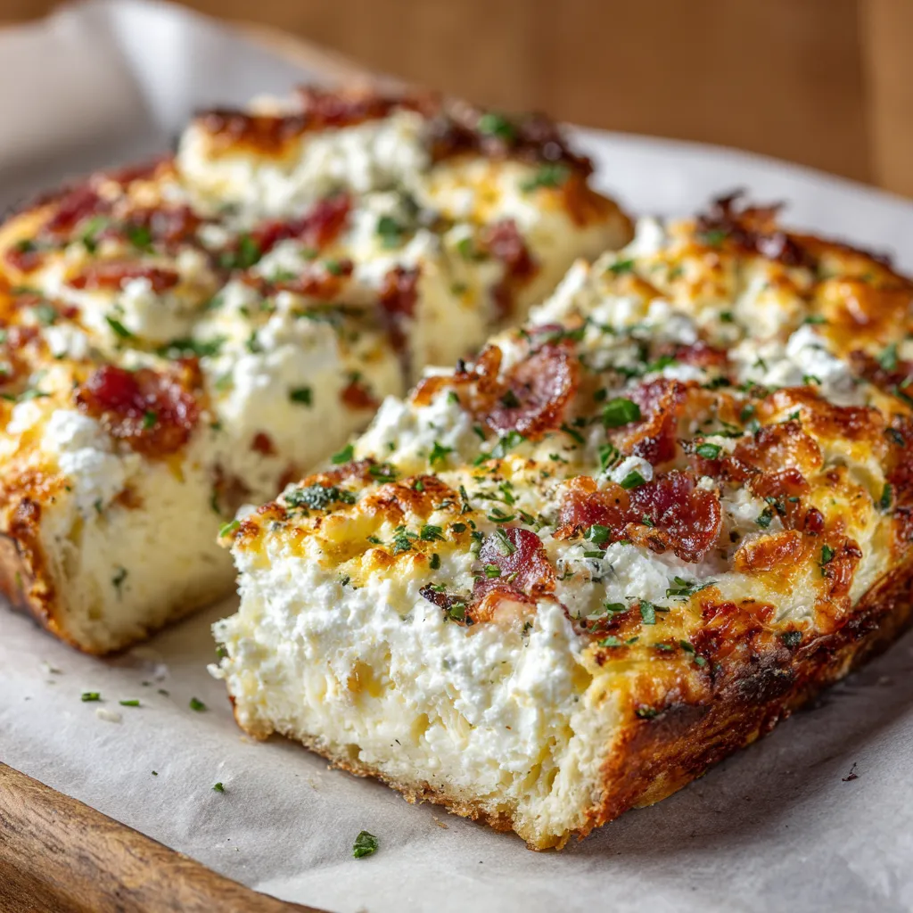 A slice of pizza with cheese and bacon on a wooden table.