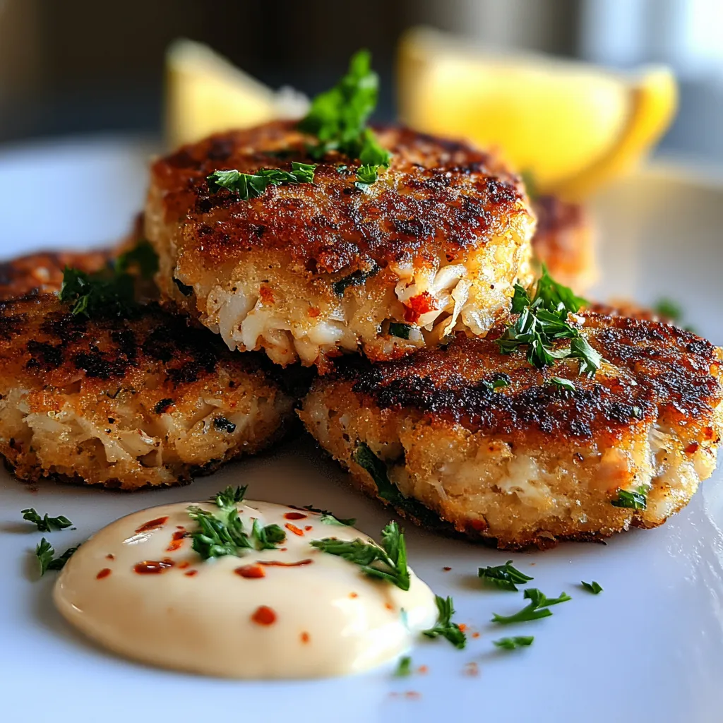 A white plate with a lemon wedge and a crab cake.