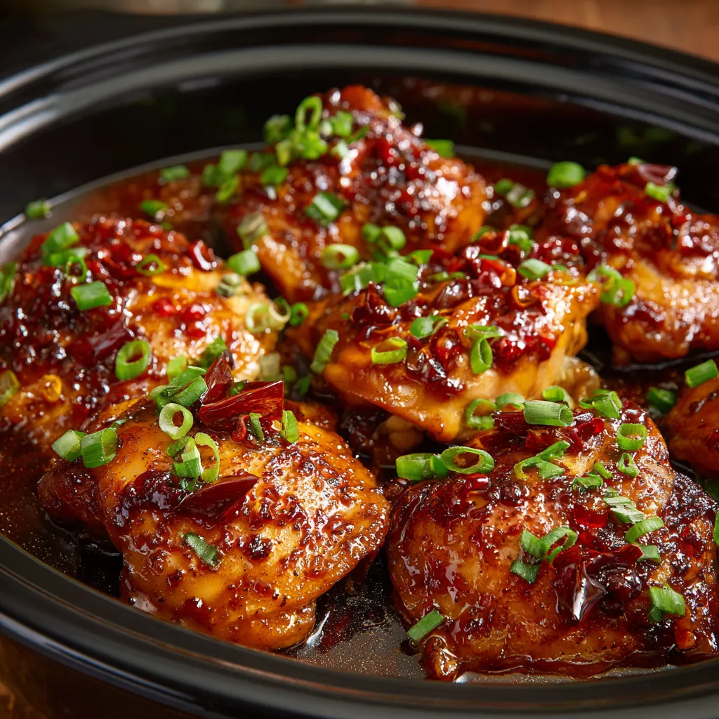 A bowl of food with green onions and red sauce.