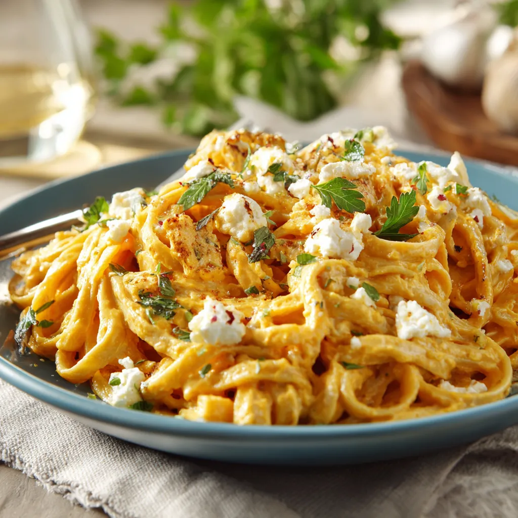 A plate of pasta with cheese and herbs.