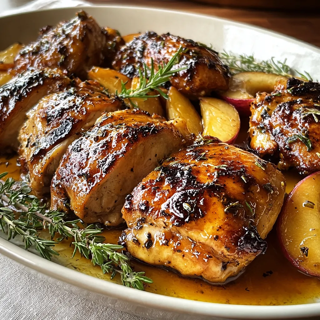 A plate of chicken with herbs on it.