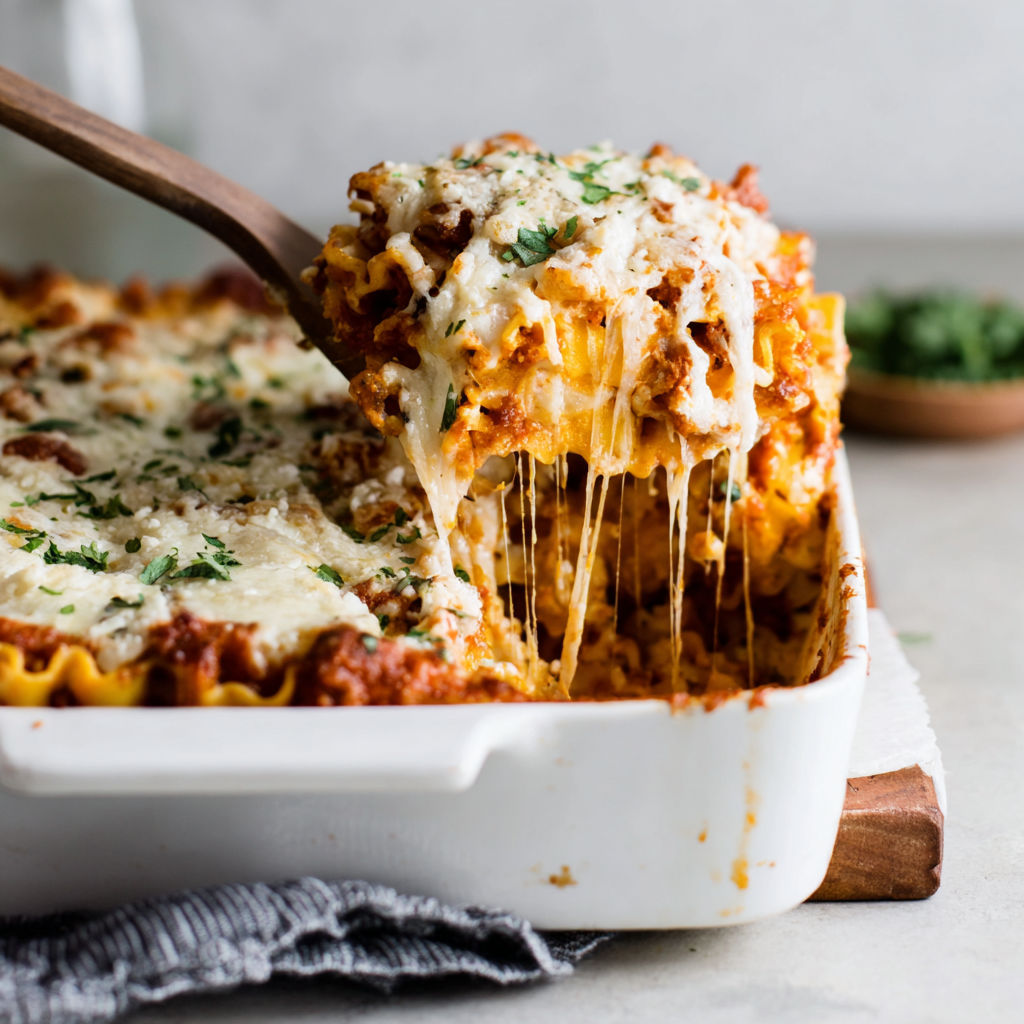 A close up of a delicious lasagna.