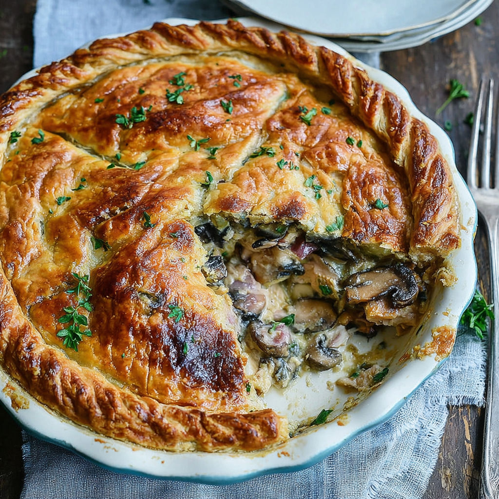 A pie with mushrooms in it.