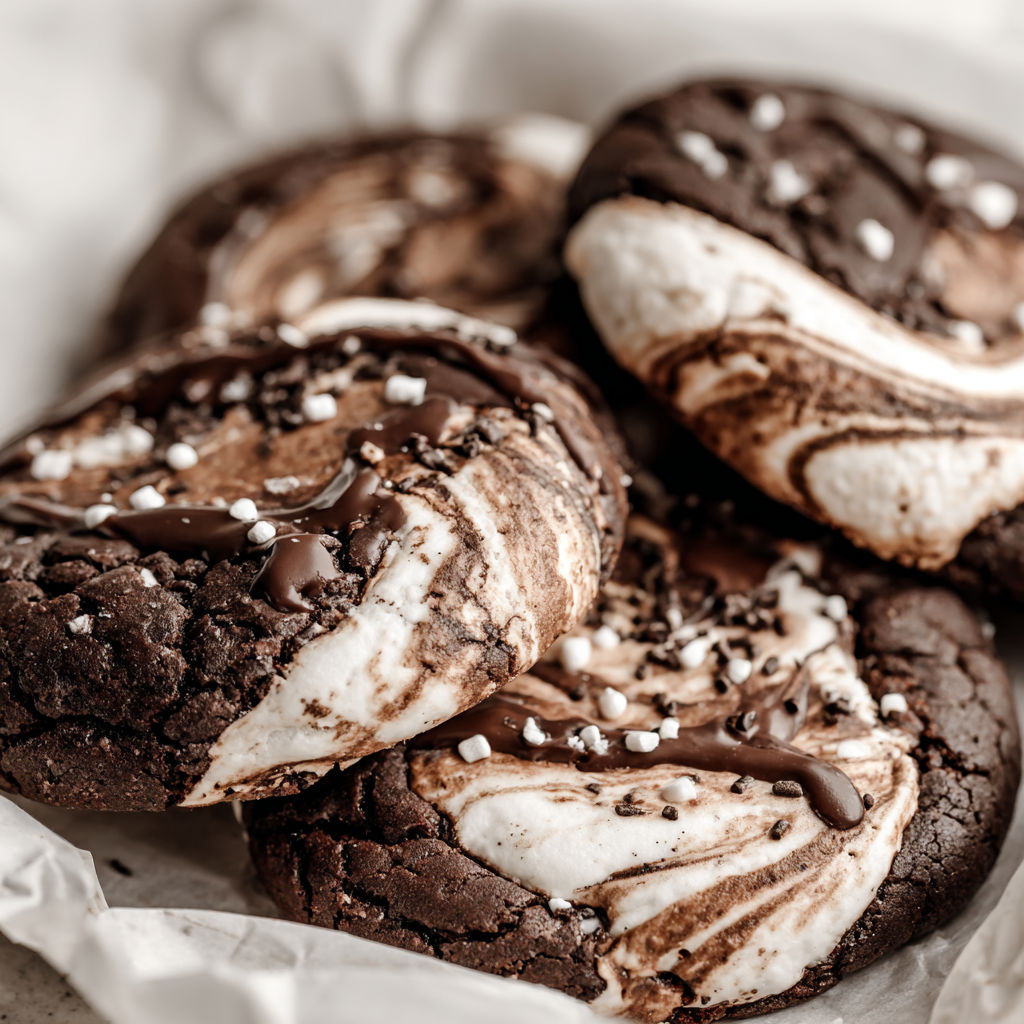 A plate of chocolate chip cookies with white icing.
