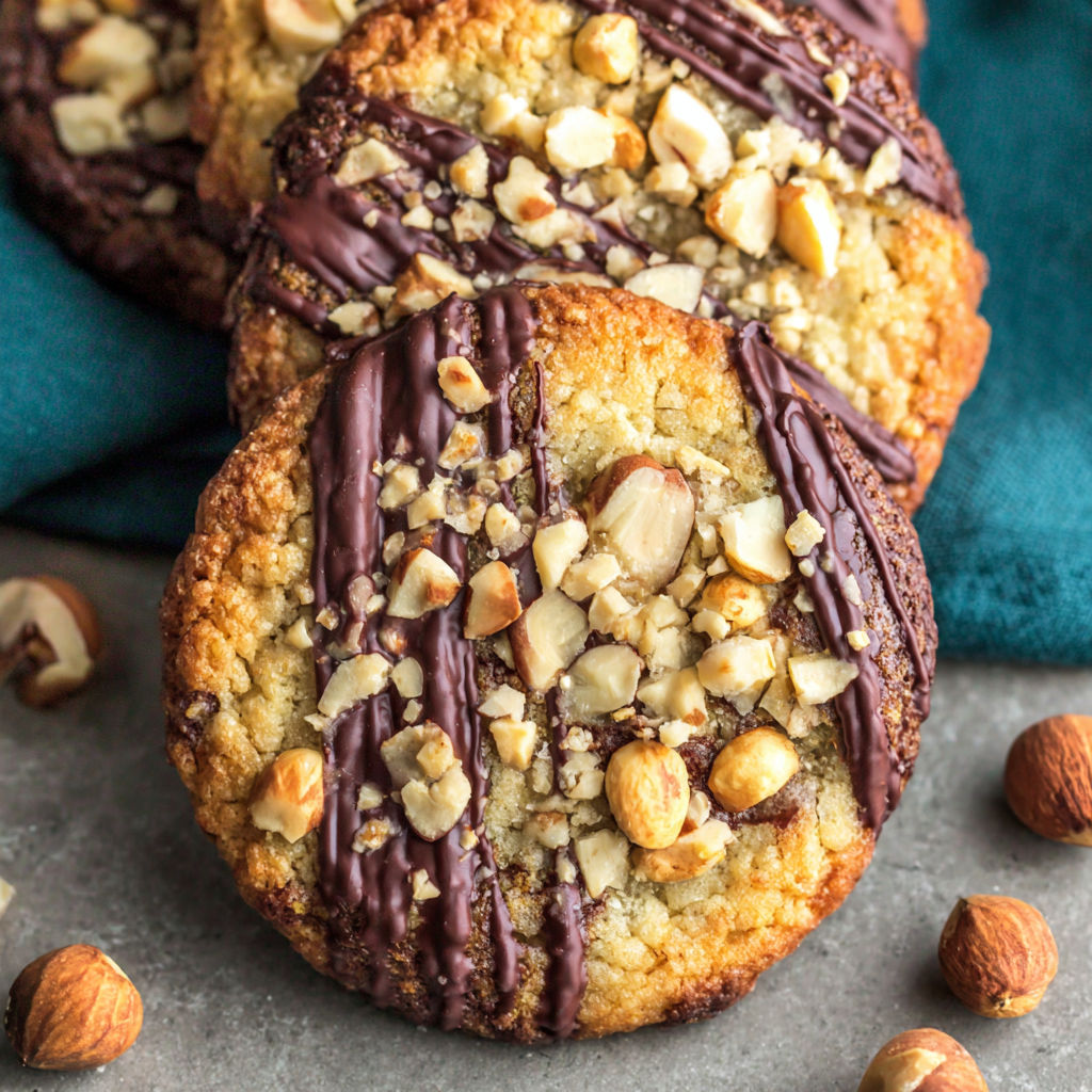 A cookie with chocolate and nuts on top.