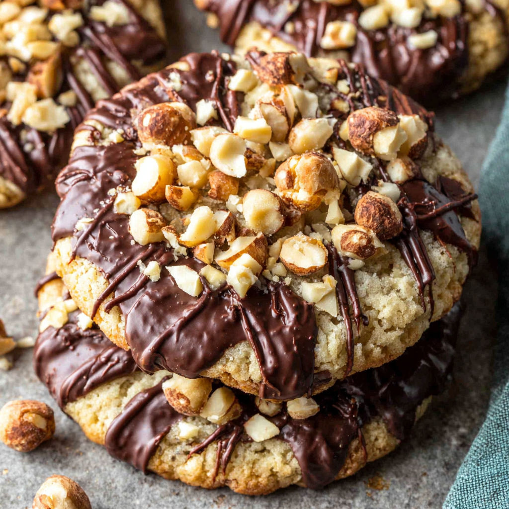 A chocolate cookie with almonds on top.