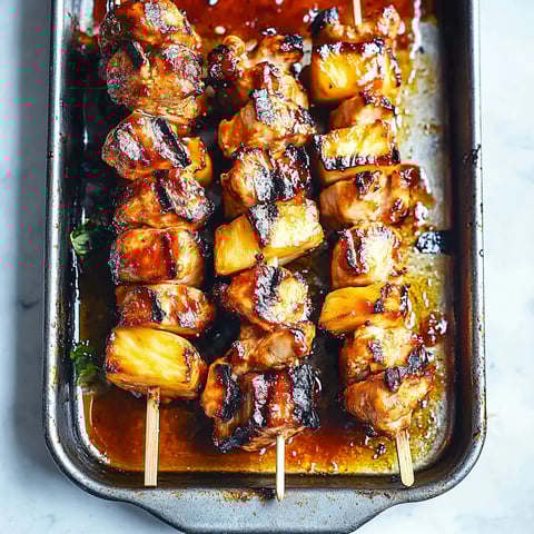 A tray of meat skewers with sauce.