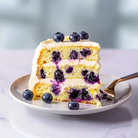 A slice of blueberry cake on a plate.