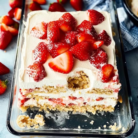 A slice of cake with strawberries on top.