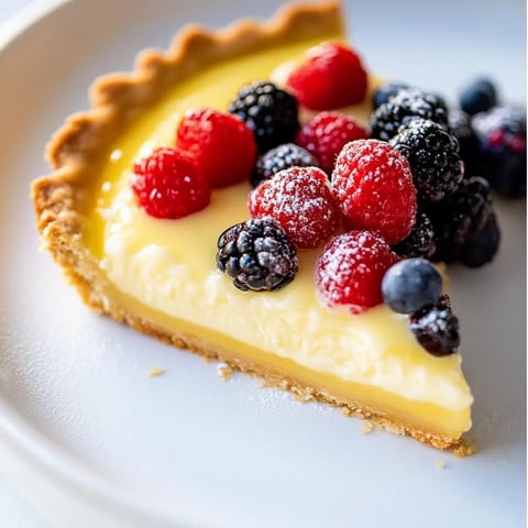 A slice of pie with berries on top.