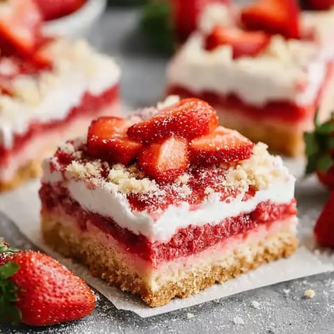 A slice of cake with strawberries on top.