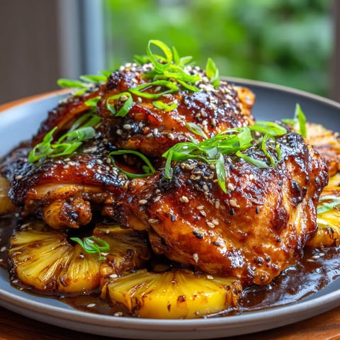 A plate of food with a pineapple on top.