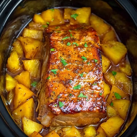 A pot of food with meat and pineapple.