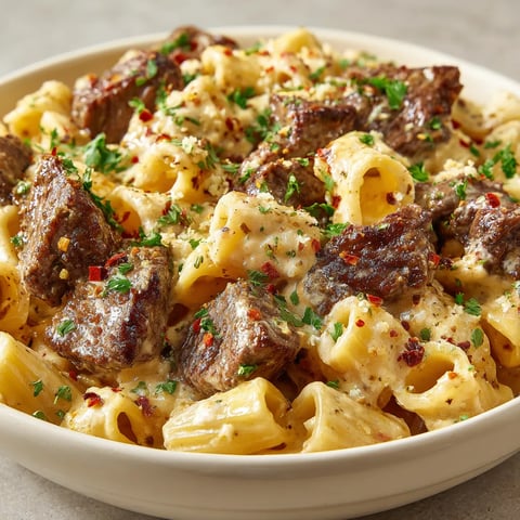 A bowl of pasta with meat and cheese.