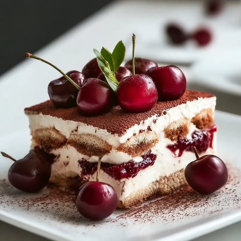 A slice of cake with cherries on top.