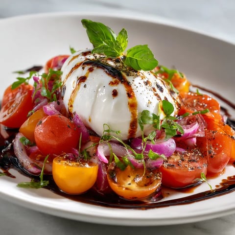 A plate of food with tomatoes and cheese.
