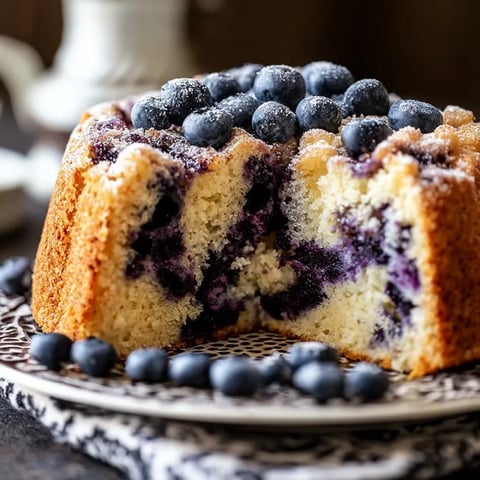 A slice of blueberry cake on a plate.