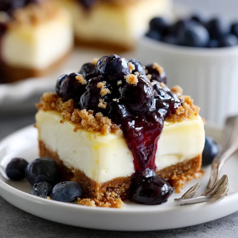 A slice of cheesecake with blueberries on top.