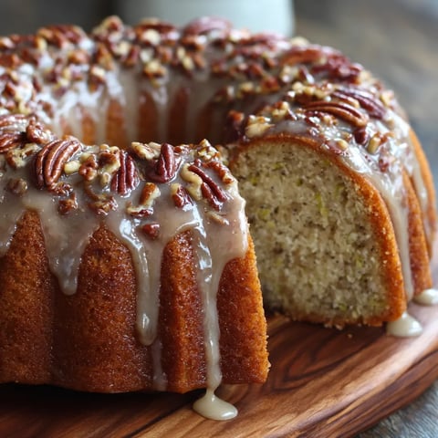 A cake with pecans and a glaze.