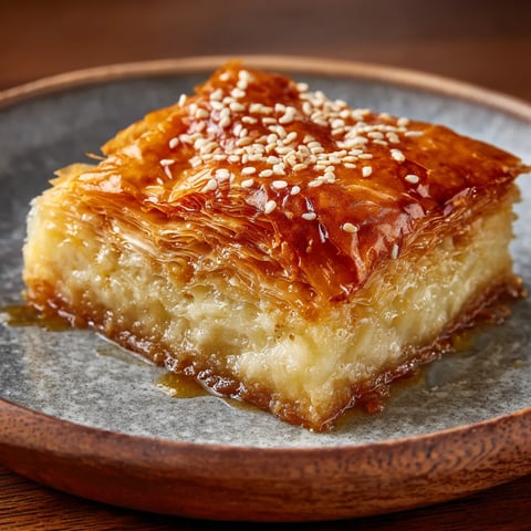 A slice of pastry with sesame seeds on a plate.