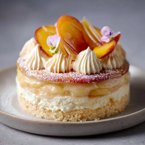 A slice of cake with fruit on top.