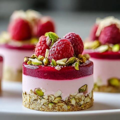 A plate of desserts with raspberries and nuts.