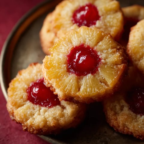 A plate of cookies with pineapple and cherry toppings.