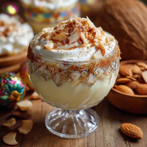 A glass of whipped cream with nuts on top.