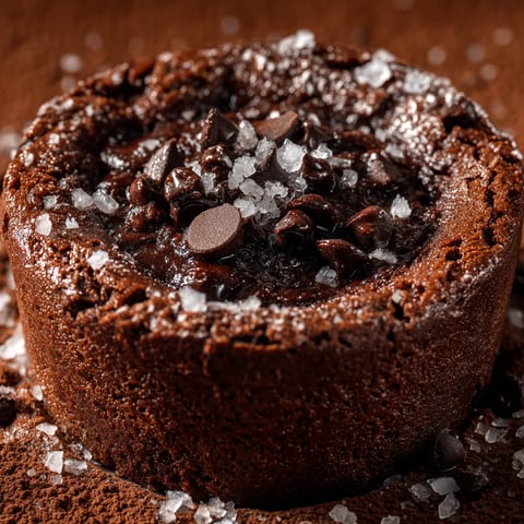A chocolate cake with chocolate chips and powdered sugar.