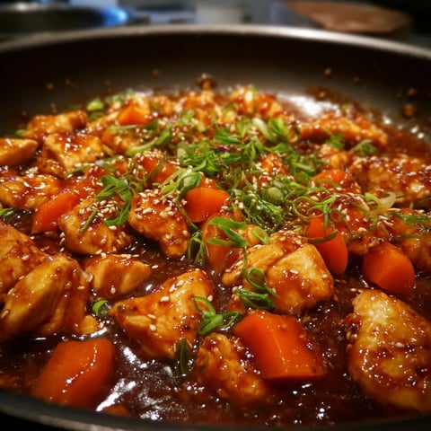 A pan of food with carrots and onions.