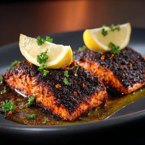 Two pieces of fish with lemon wedges on top.