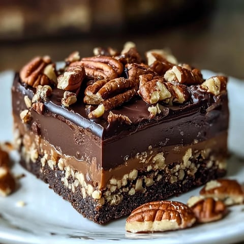 A slice of chocolate cake with walnuts on top.