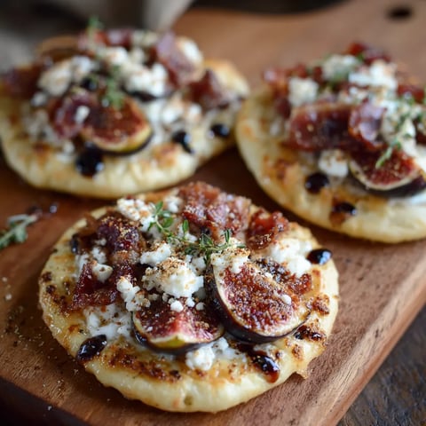 A wooden cutting board with three small pizzas on it.