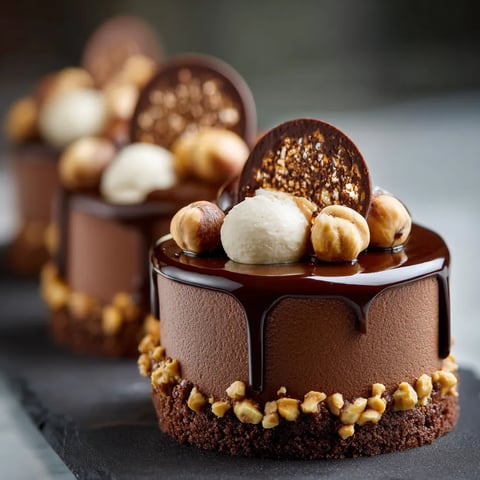 Chocolate cake with nuts and chocolate drizzle.