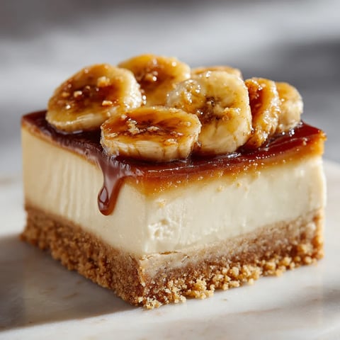 A slice of cheesecake with bananas on top.