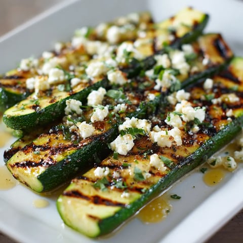 Grilled zucchini with feta cheese and herbs.