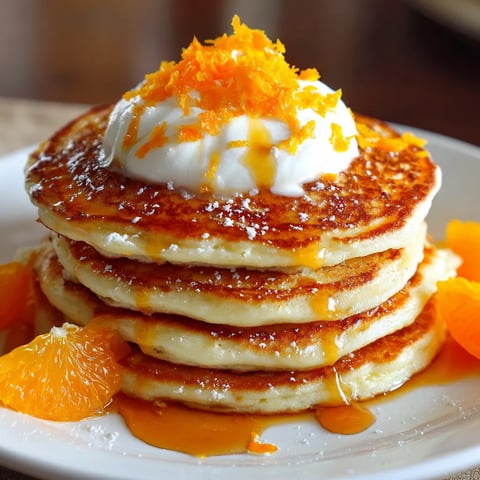 A stack of pancakes with orange slices on top.